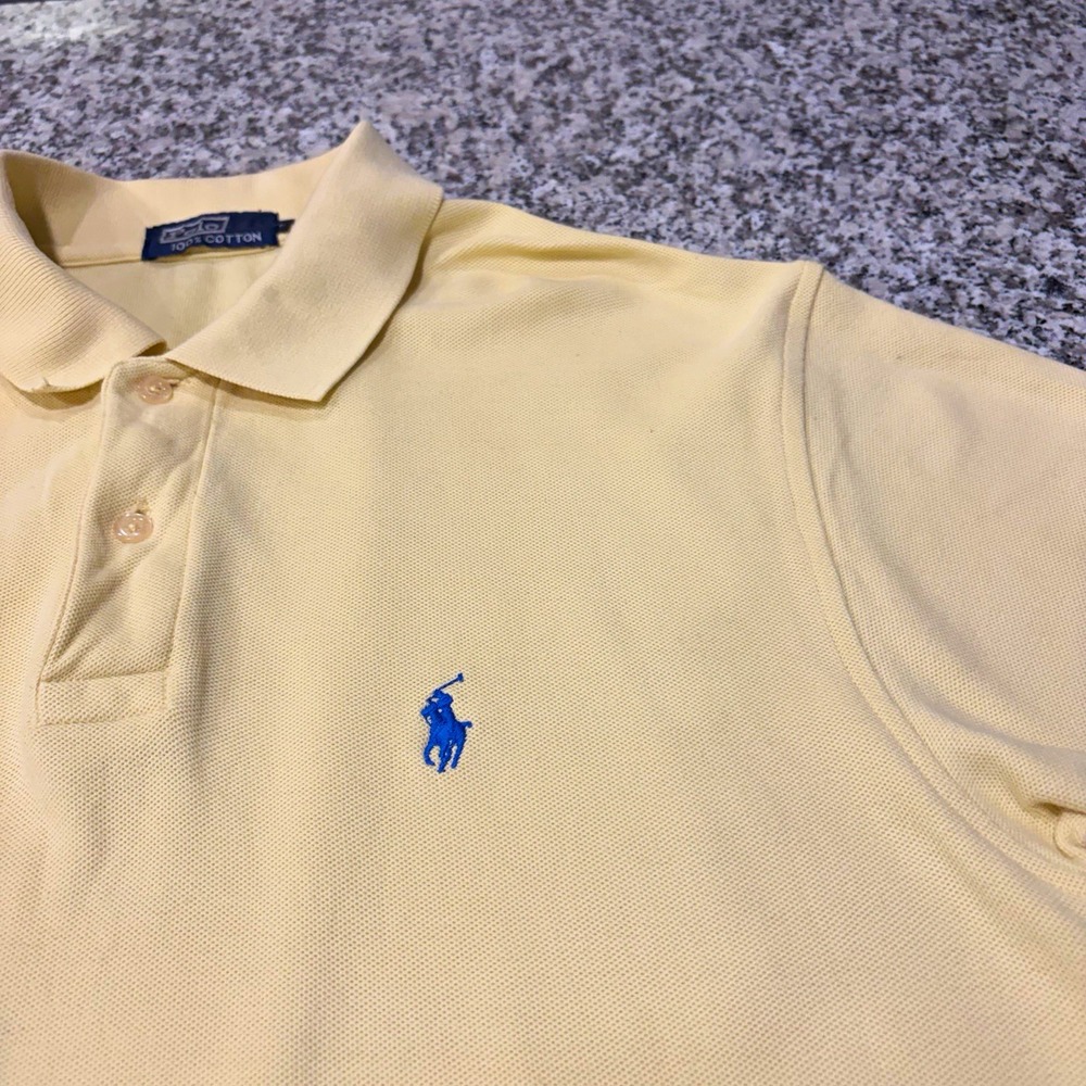 Polo Ralph Lauren Mens L Yellow Solid Cotton Knit Polo Shirt Pony Logo Golf